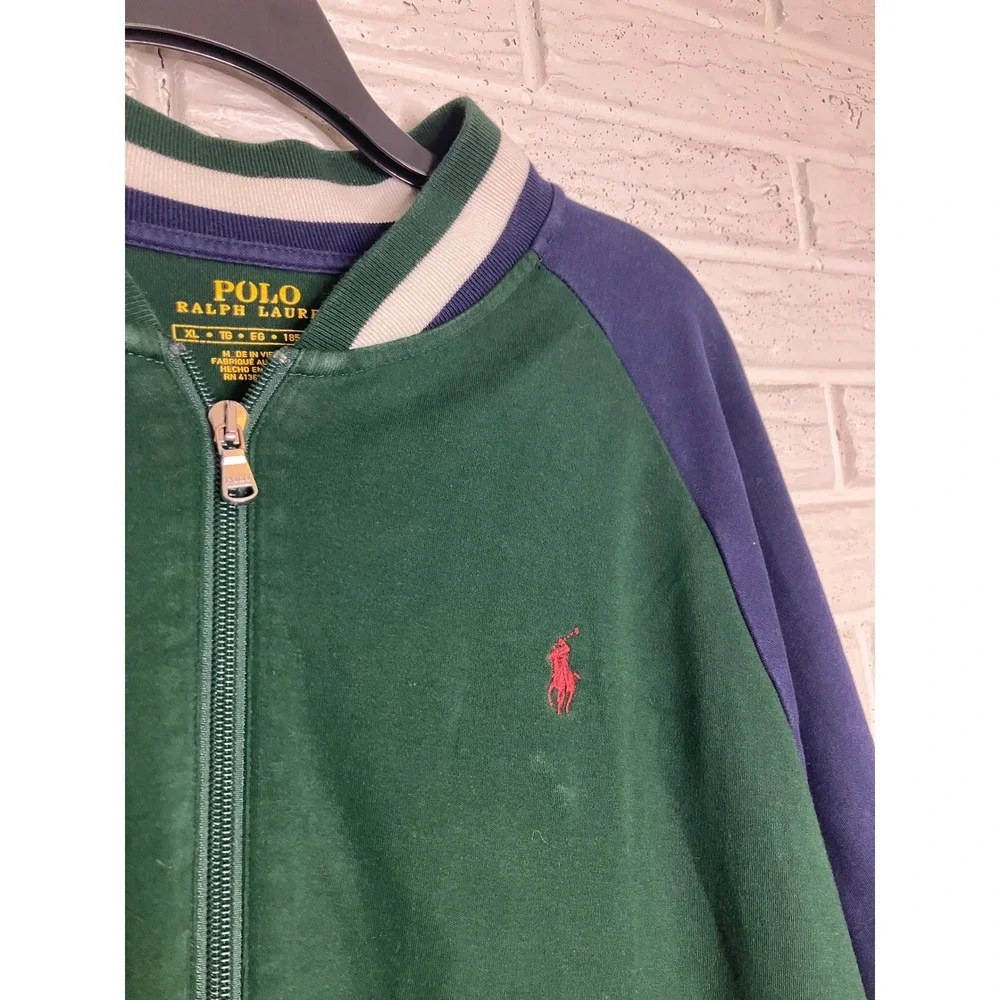Polo Ralph Lauren navy blue & green baseball bomber jacket full zip mens size XL